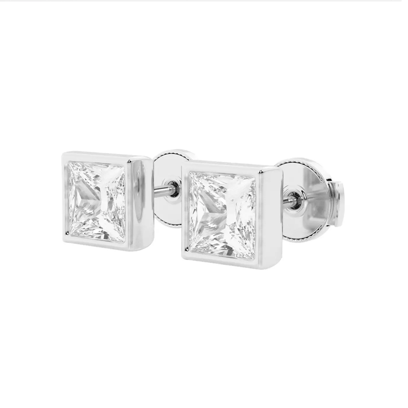 Princess Bezel Stud 14K White Gold Engagement Ring