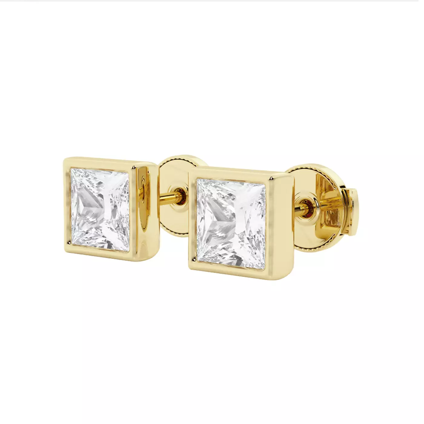 Princess Bezel Stud 14K Yellow Gold Engagement Ring