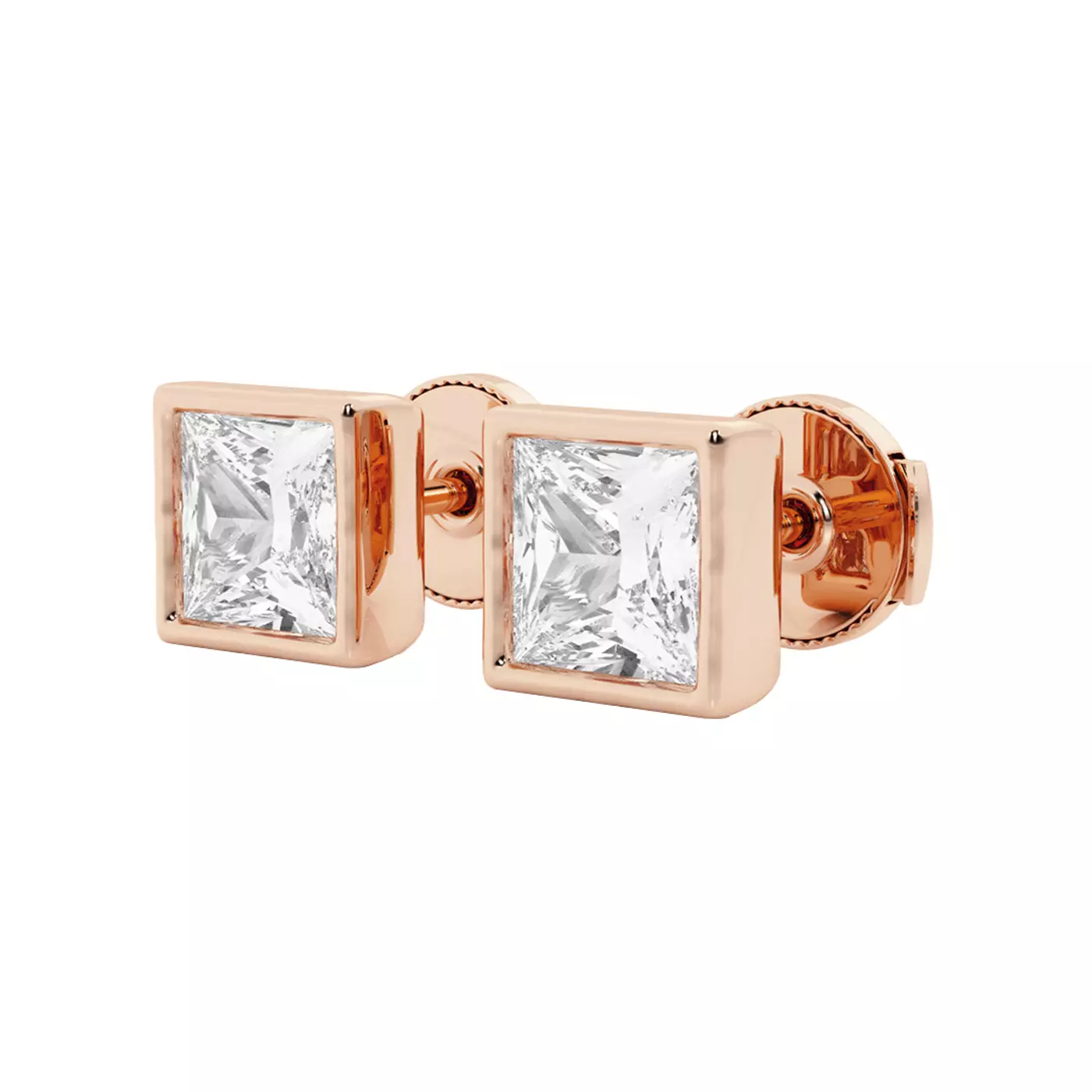 Princess Bezel Stud 14K Rose Gold Engagement Ring