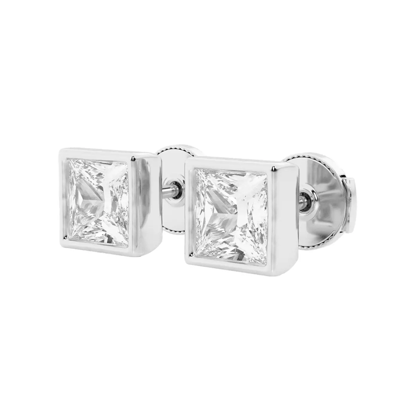 Princess Bezel Stud 14K White Gold Engagement Ring
