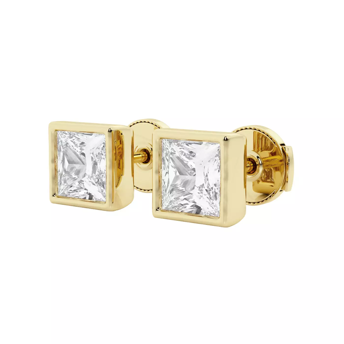 Princess Bezel Stud 14K Yellow Gold Engagement Ring