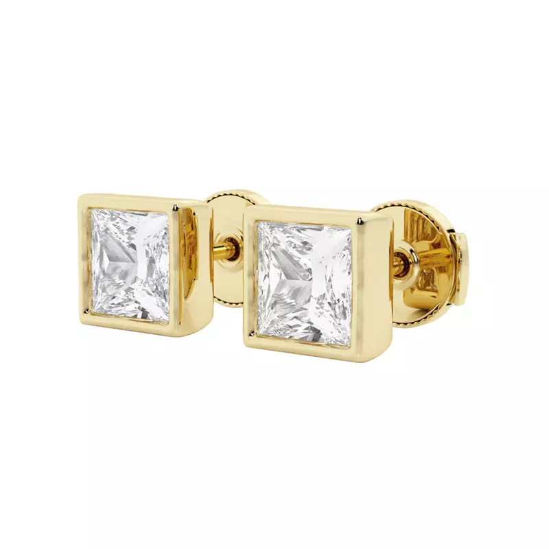 14K Yellow Gold Princess Lab Grown Diamond Bezel Set Stud Earrings (3 ct. tw.)