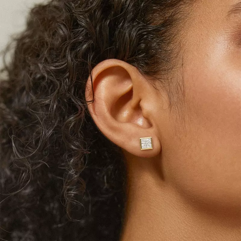 14K Yellow Gold Princess Lab Grown Diamond Bezel Set Stud Earrings (3 ct. tw.)