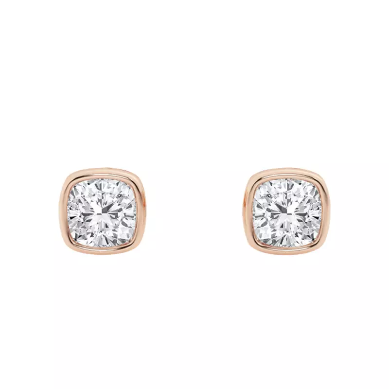 14K Rose Gold Cushion Lab Diamond Bezel Stud Earrings (1/2 ct. tw.)