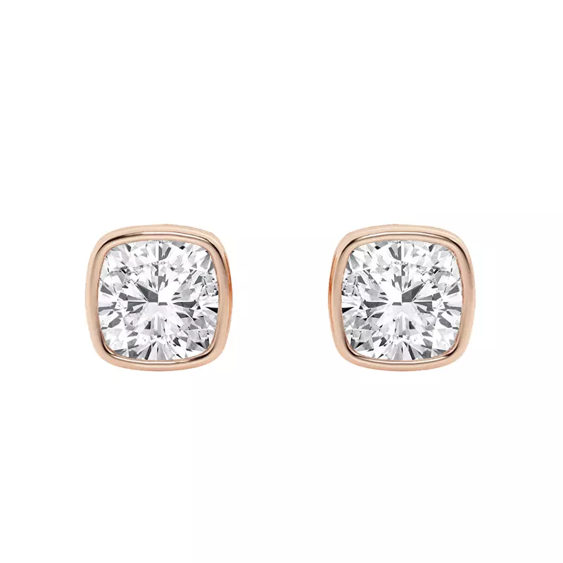 14K Rose Gold Cushion Lab Diamond Bezel Stud Earrings (1 ct. tw.)