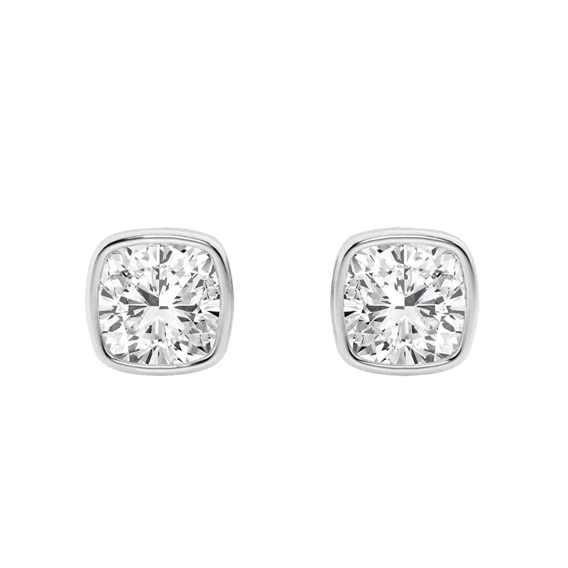 14K White Gold Cushion Lab Diamond Bezel Stud Earrings (1 ct. tw.)