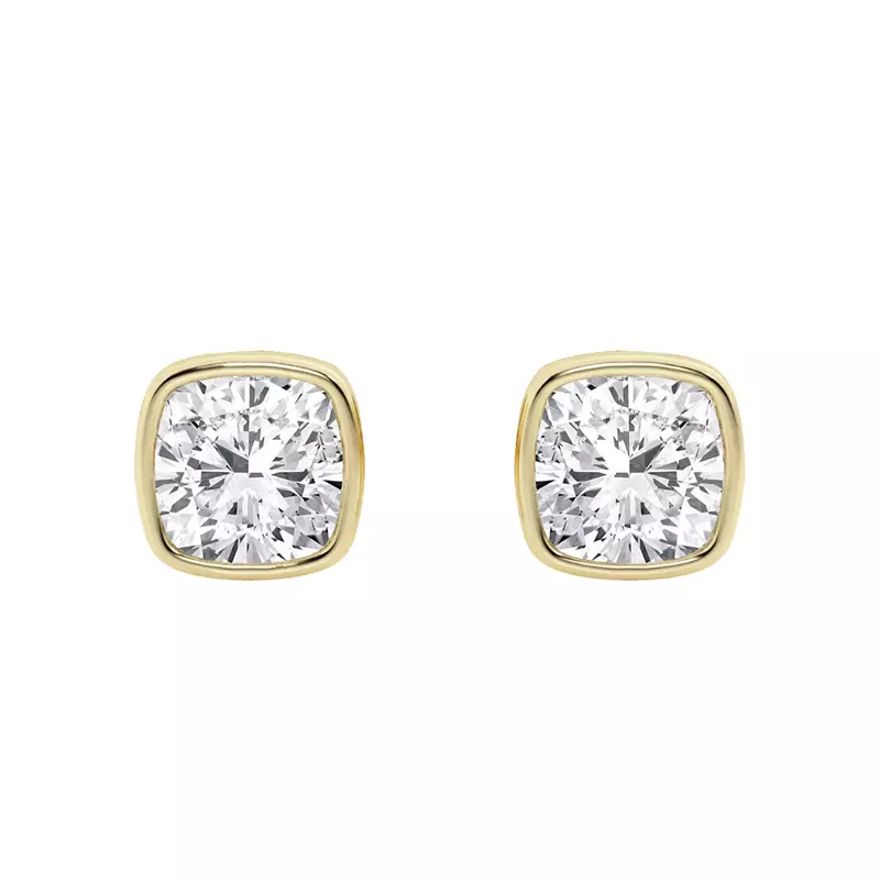 14K Yellow Gold Cushion Lab Diamond Bezel Stud Earrings (1 ct. tw.)