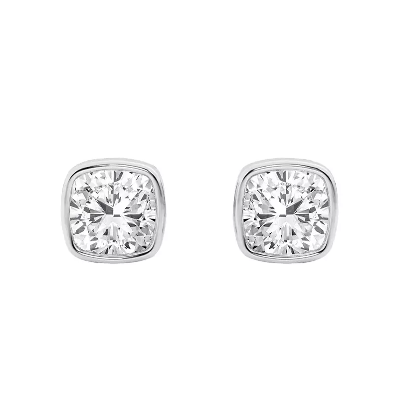14K White Gold Cushion Lab Diamond Bezel Stud Earrings (1 1/2 ct. tw.)