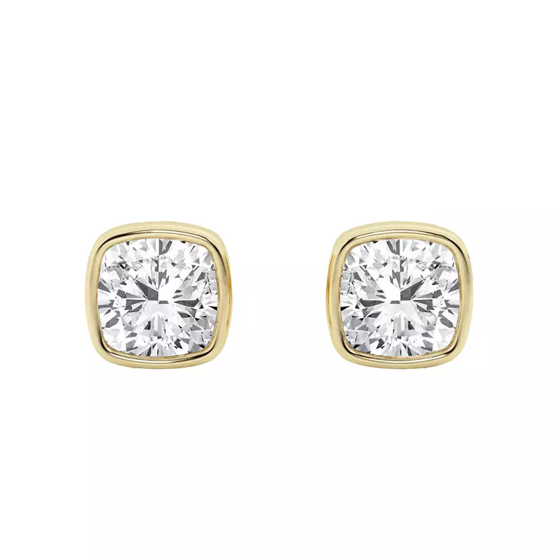 14K Yellow Gold Cushion Lab Diamond Bezel Stud Earrings (1 1/2 ct. tw.)