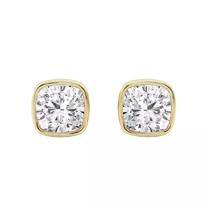 14K Yellow Gold Cushion Lab Diamond Bezel Stud Earrings (2 ct. tw.)