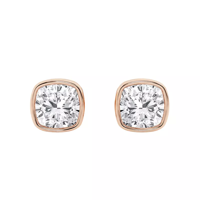 14K Rose Gold Cushion Lab Diamond Bezel Stud Earrings (3 ct. tw.)