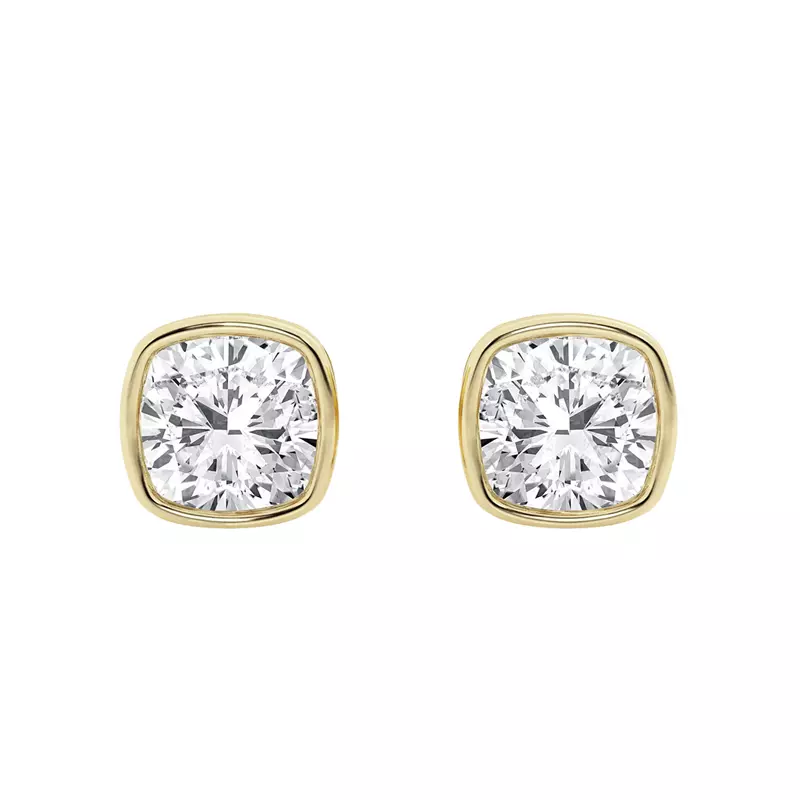 14K Yellow Gold Cushion Lab Diamond Bezel Stud Earrings (3 ct. tw.)