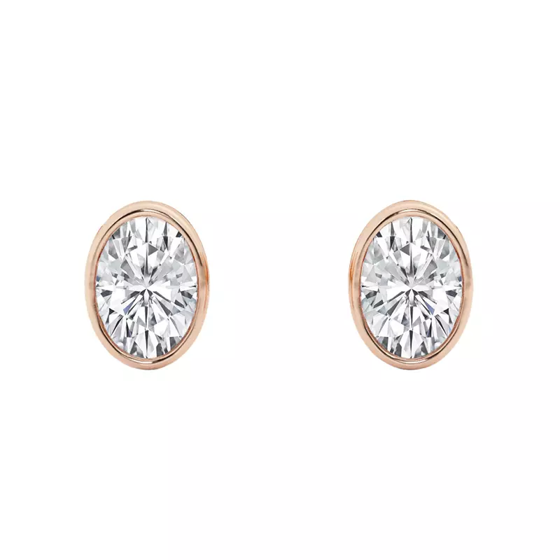 14K Rose Gold Oval Lab Diamond Bezel Stud Earrings (1/2 ct. tw.)