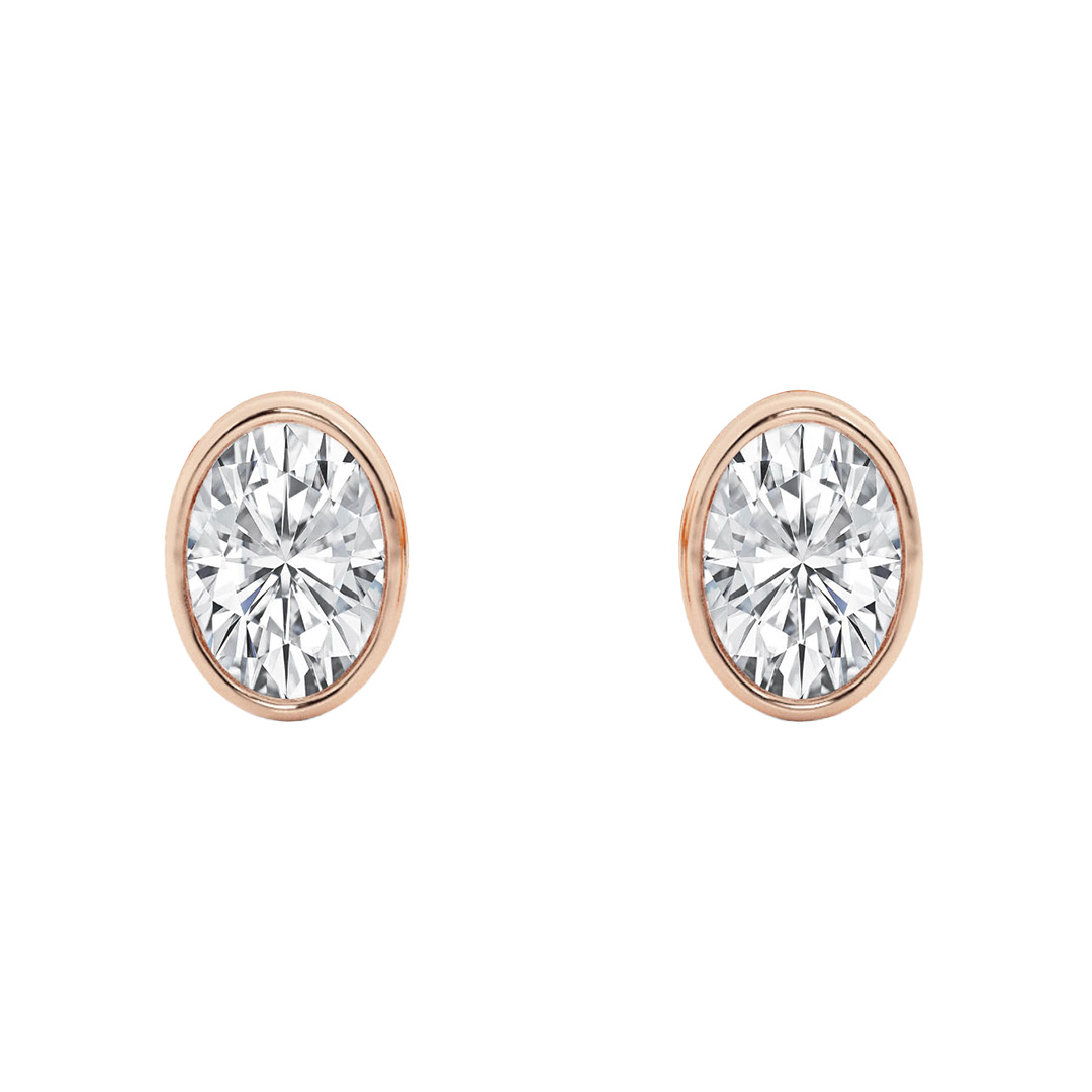 Oval Lab Diamond Bezel Stud Earrings (1/2 ct. tw.)-14K Rose Gold