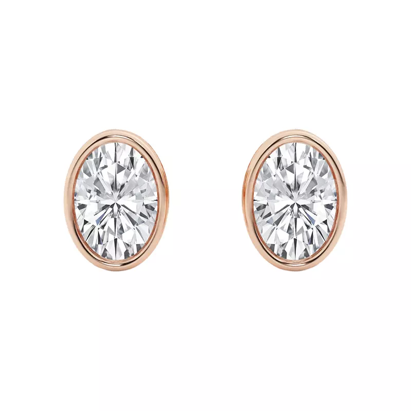 14K Rose Gold Oval Lab Diamond Bezel Stud Earrings (1 ct. tw.)