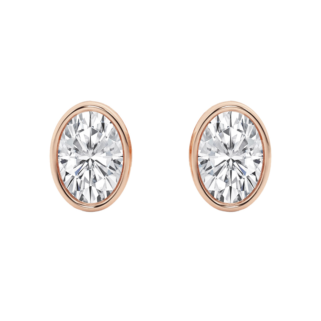 Oval Lab Diamond Bezel Stud Earrings (1 ct. tw.)-14K Rose Gold