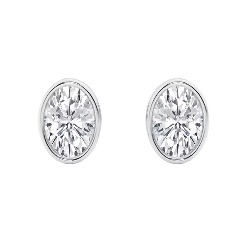 14K White Gold Oval Lab Diamond Bezel Stud Earrings (1 ct. tw.)