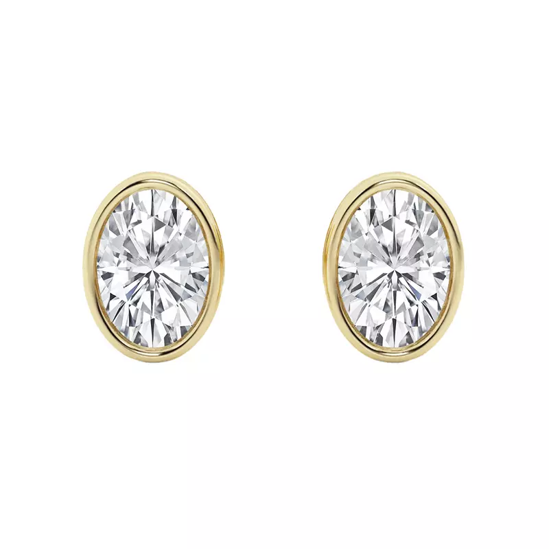 14K Yellow Gold Oval Lab Diamond Bezel Stud Earrings (1 ct. tw.)