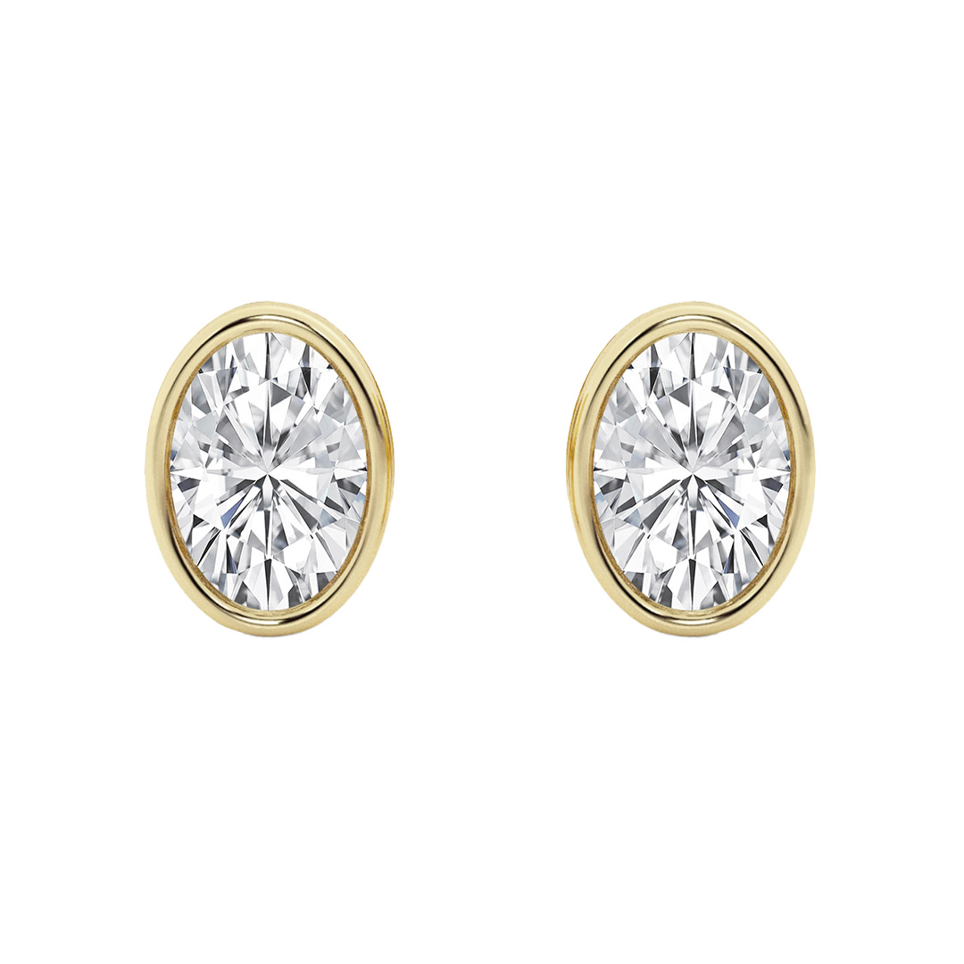 Oval Lab Diamond Bezel Stud Earrings (1 ct. tw.)-14K Yellow Gold