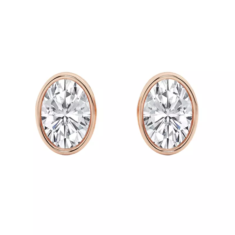 14K Rose Gold Oval Lab Diamond Bezel Stud Earrings (1 1/2 ct. tw.)