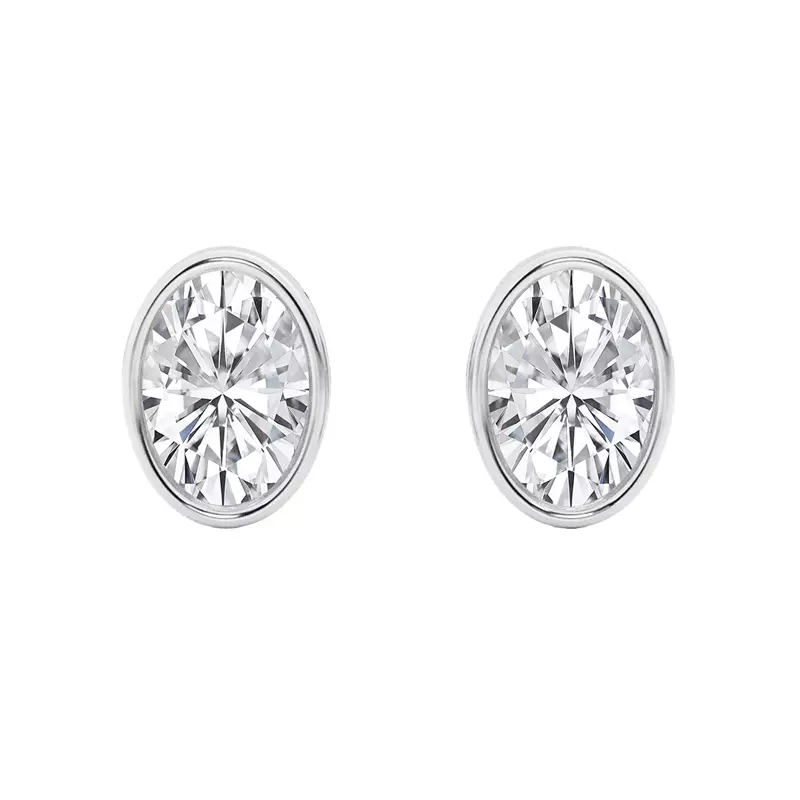 14K White Gold Oval Lab Diamond Bezel Stud Earrings (1 1/2 ct. tw.)
