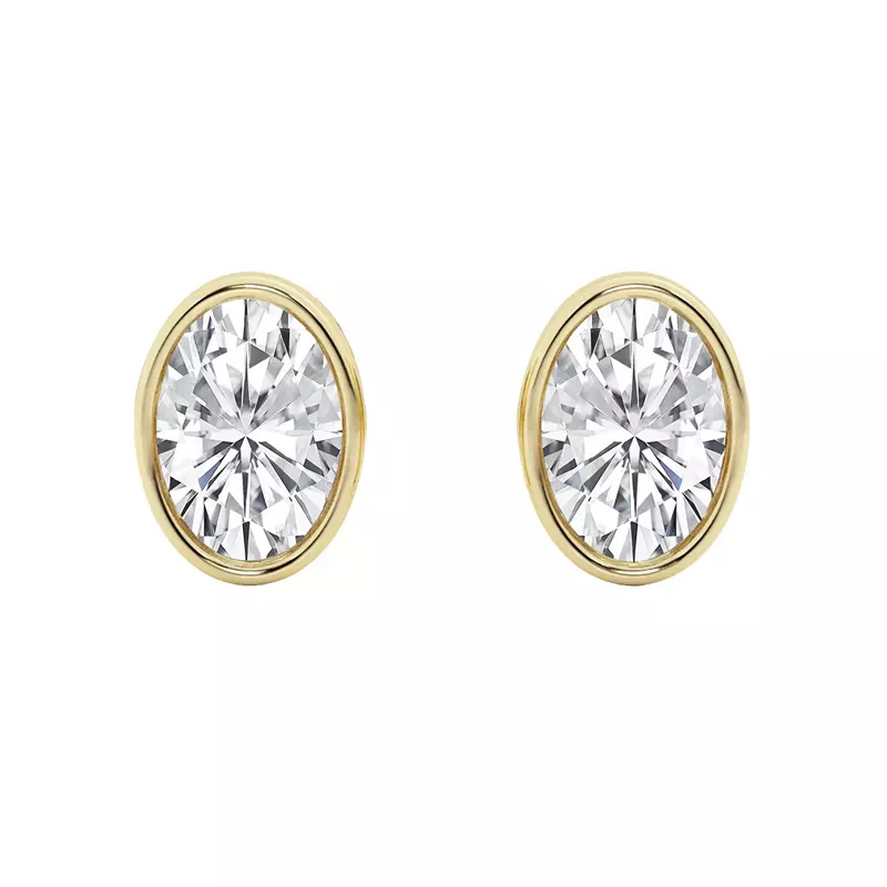 14K Yellow Gold Oval Lab Diamond Bezel Stud Earrings (1 1/2 ct. tw.)
