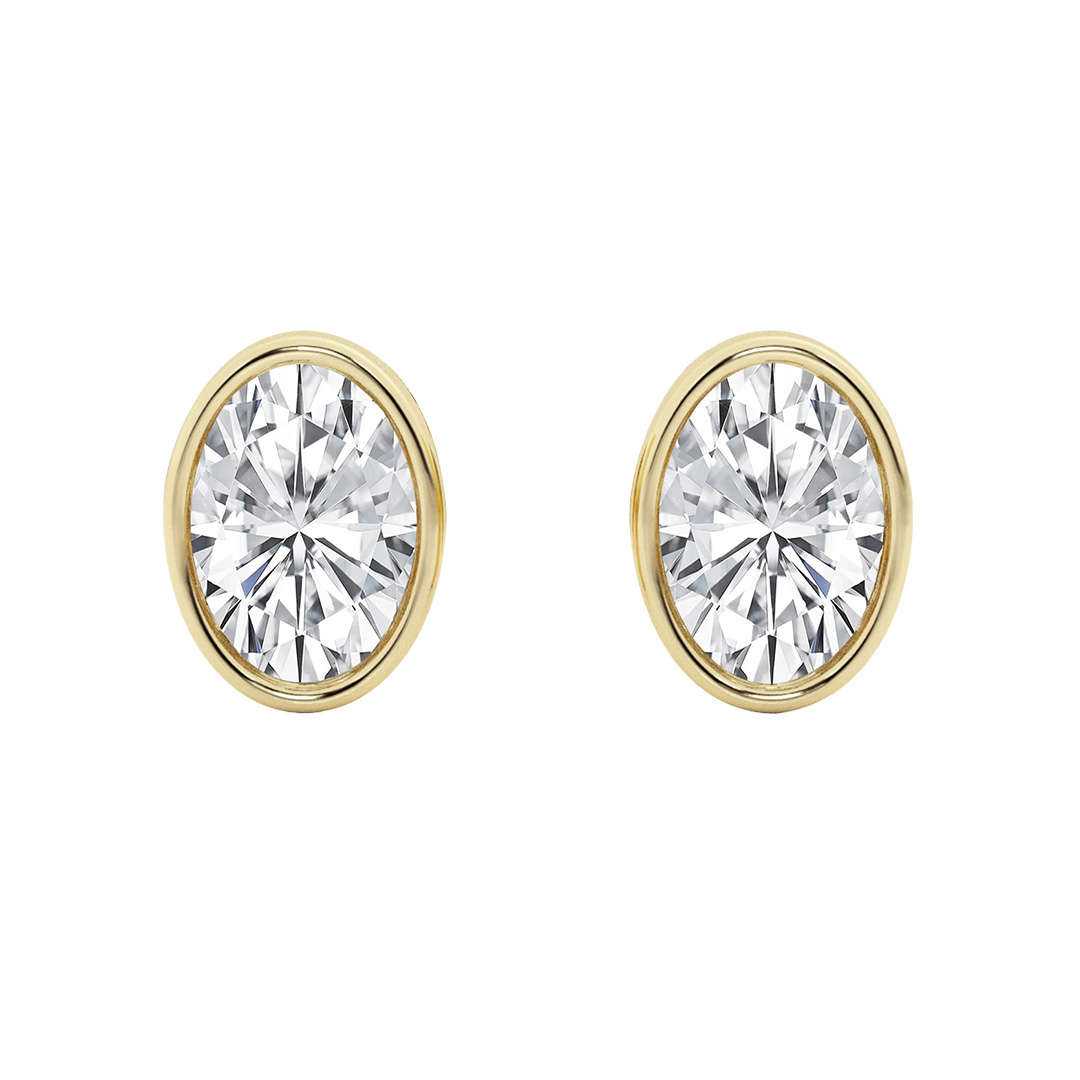 Oval Lab Diamond Bezel Stud Earrings (1 1/2 ct. tw.)-14K Yellow Gold