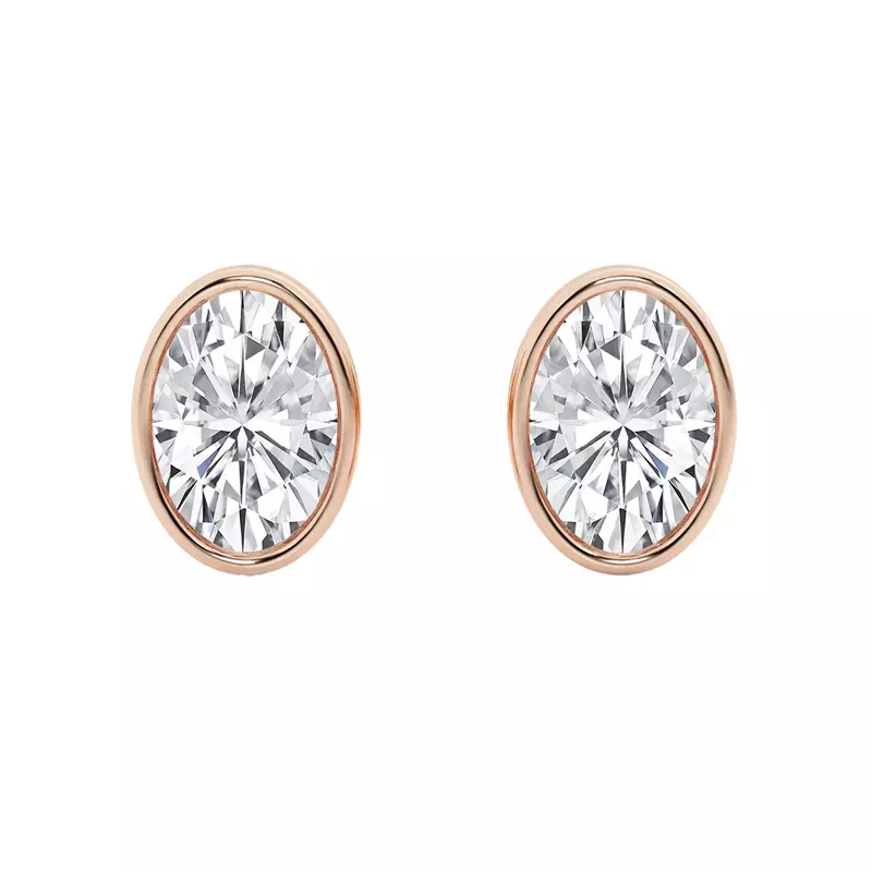 14K Rose Gold Oval Lab Diamond Bezel Stud Earrings (2 ct. tw.)