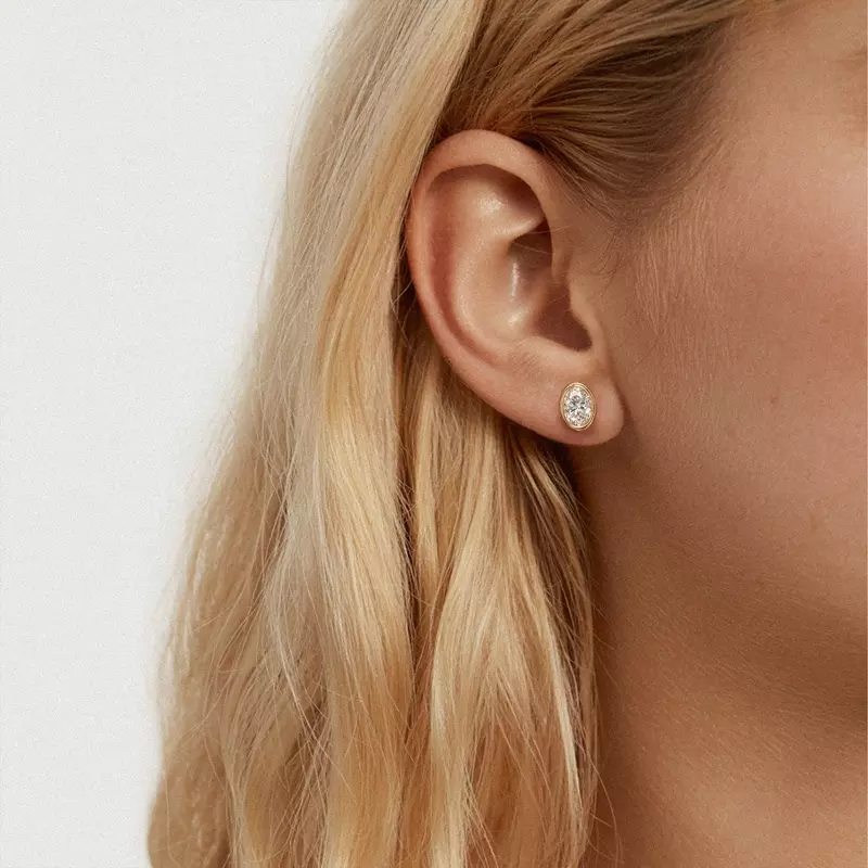 14K Rose Gold Oval Lab Diamond Bezel Stud Earrings (2 ct. tw.)