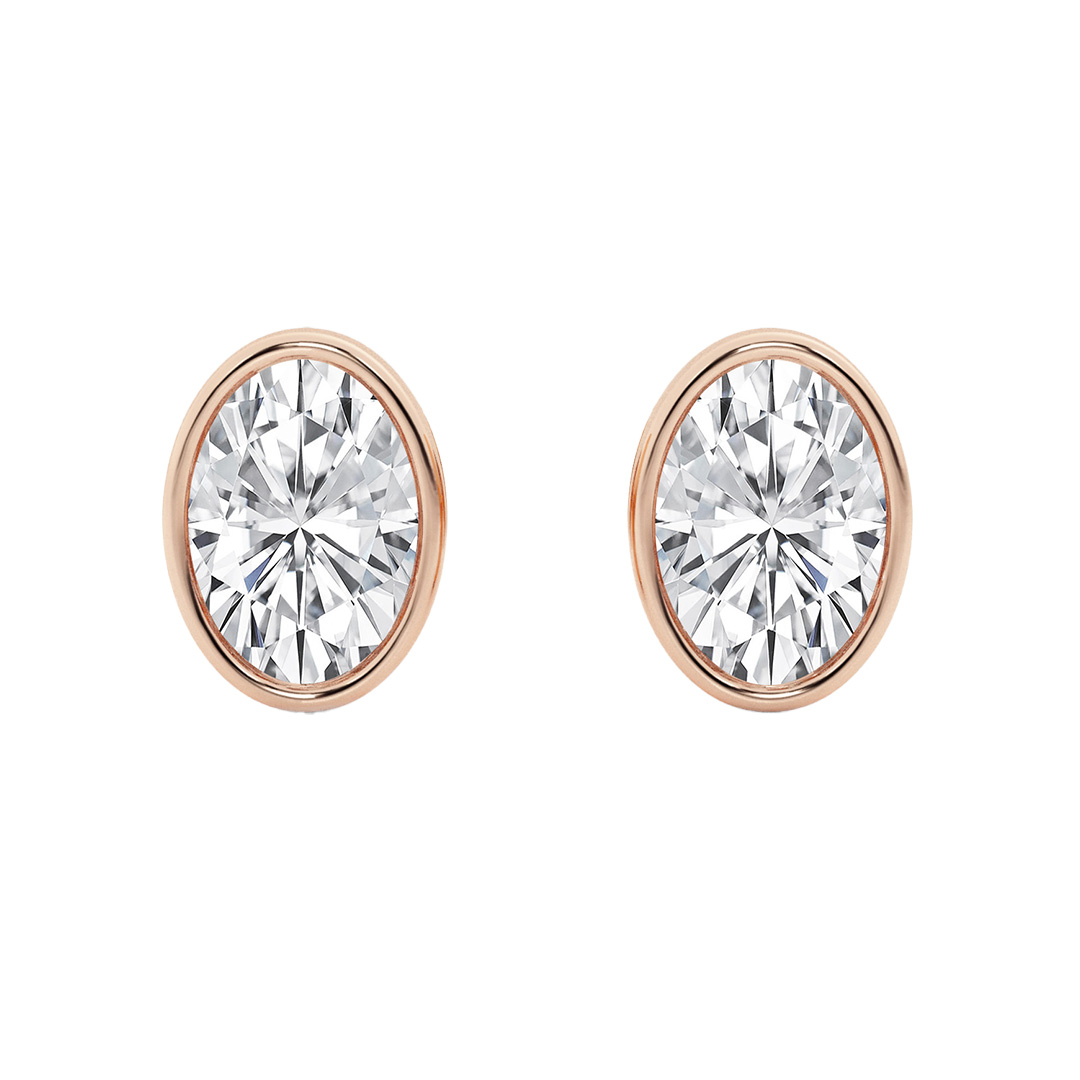 Oval Lab Diamond Bezel Stud Earrings (2 ct. tw.)-14K Rose Gold