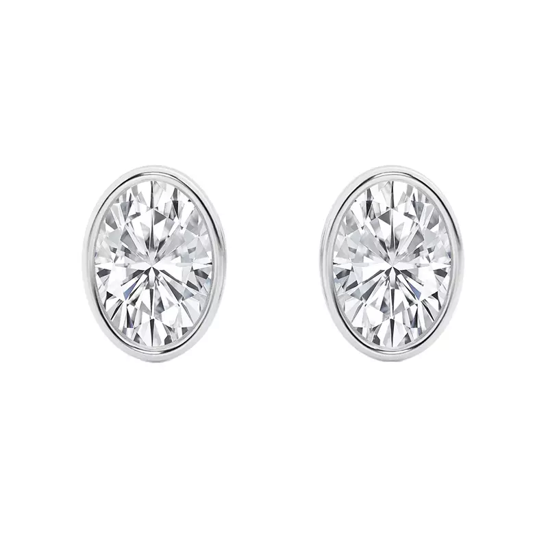 14K White Gold Oval Lab Diamond Bezel Stud Earrings (2 ct. tw.)