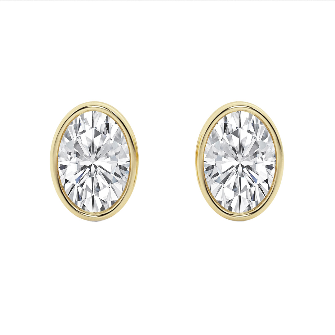 Oval Lab Diamond Bezel Stud Earrings (2 ct. tw.)-14K Yellow Gold