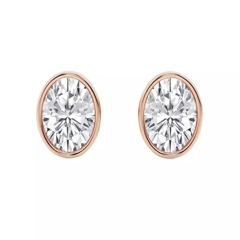 14K Rose Gold Oval Lab Diamond Bezel Stud Earrings (3 ct. tw.)