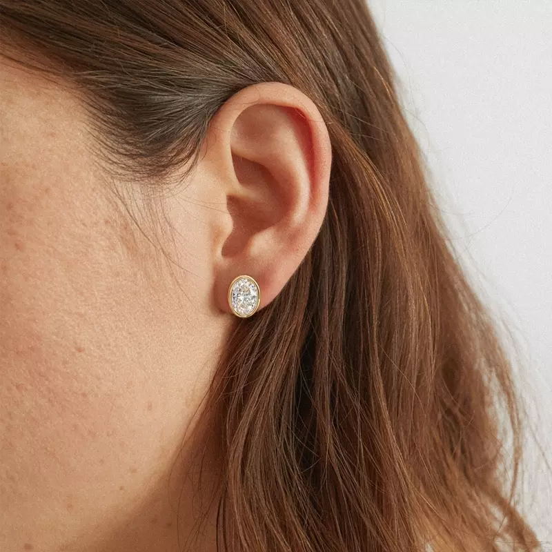 14K Rose Gold Oval Lab Diamond Bezel Stud Earrings (3 ct. tw.)