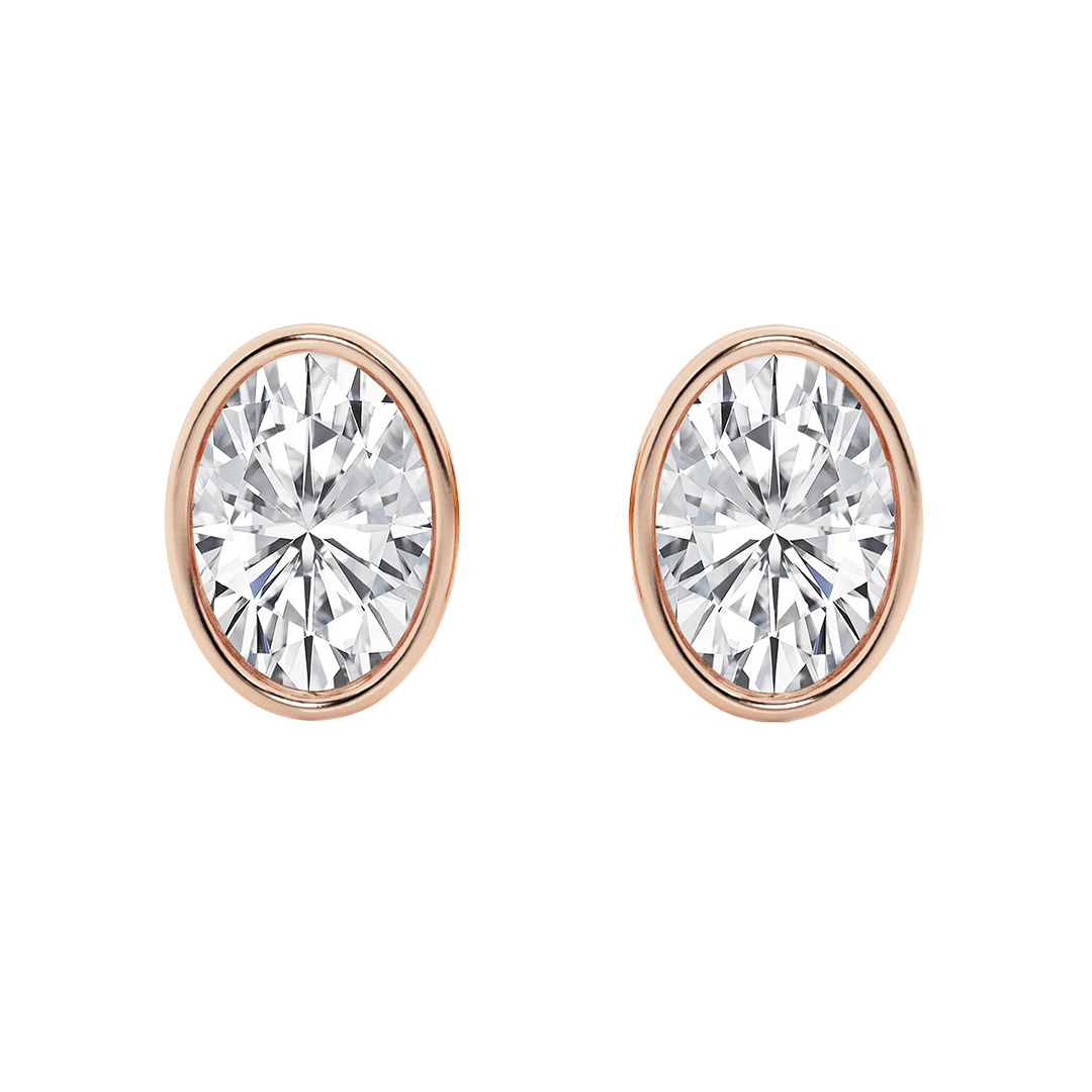 Oval Lab Diamond Bezel Stud Earrings (3 ct. tw.)-14K Rose Gold