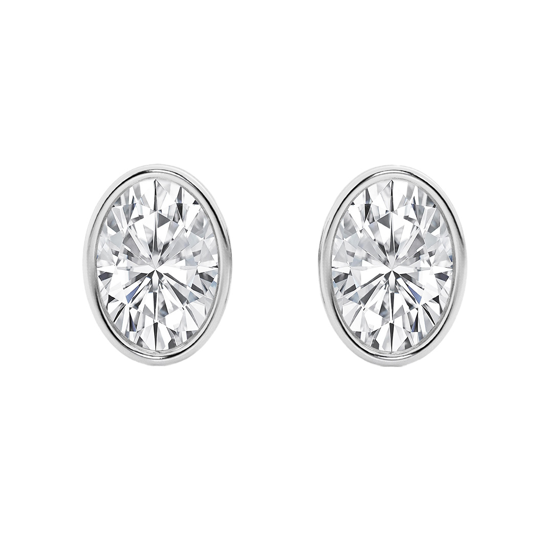 Oval Lab Diamond Bezel Stud Earrings (3 ct. tw.)-14K White Gold