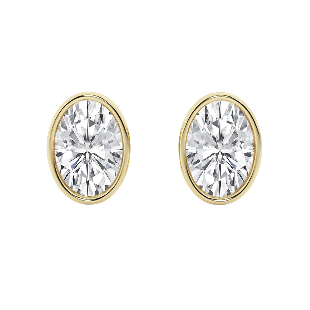 Oval Lab Diamond Bezel Stud Earrings (3 ct. tw.)-14K Yellow Gold