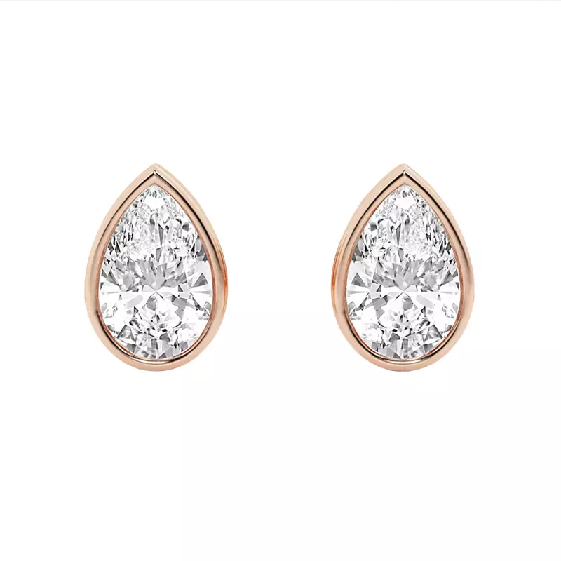 14K Rose Gold Pear Lab Diamond Bezel Stud Earrings (1 ct. tw.)