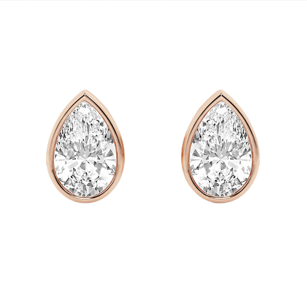 Pear Lab Diamond Bezel Stud Earrings (1 ct. tw.)-14K Rose Gold