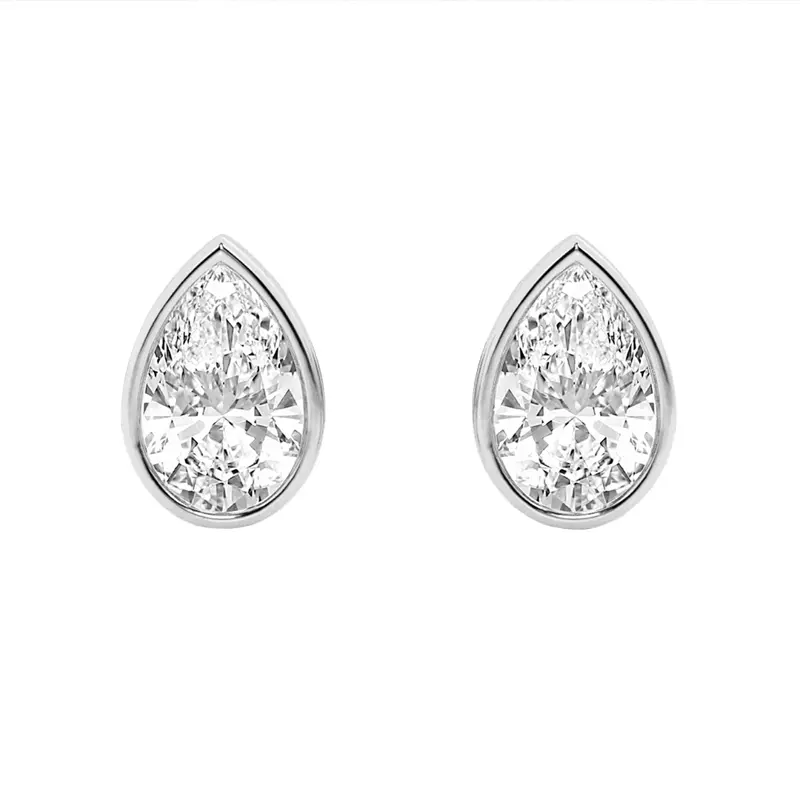 14K White Gold Pear Lab Diamond Bezel Stud Earrings (1 ct. tw.)