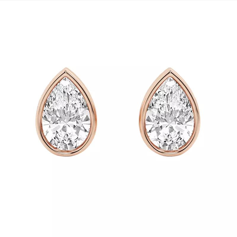 14K Rose Gold Pear Lab Diamond Bezel Stud Earrings (1 1/2 ct. tw.)