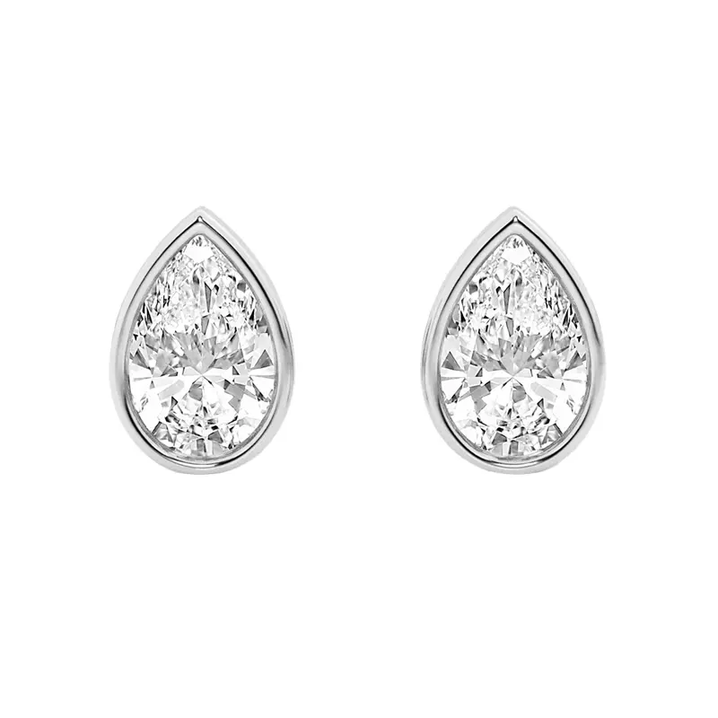 14K White Gold Pear Lab Diamond Bezel Stud Earrings (1 1/2 ct. tw.)