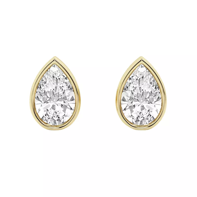14K Yellow Gold Pear Lab Diamond Bezel Stud Earrings (1 1/2 ct. tw.)