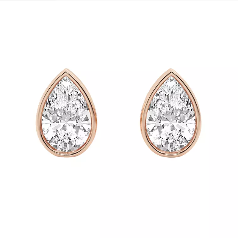 14K Rose Gold Pear Lab Diamond Bezel Stud Earrings (2 ct. tw.)