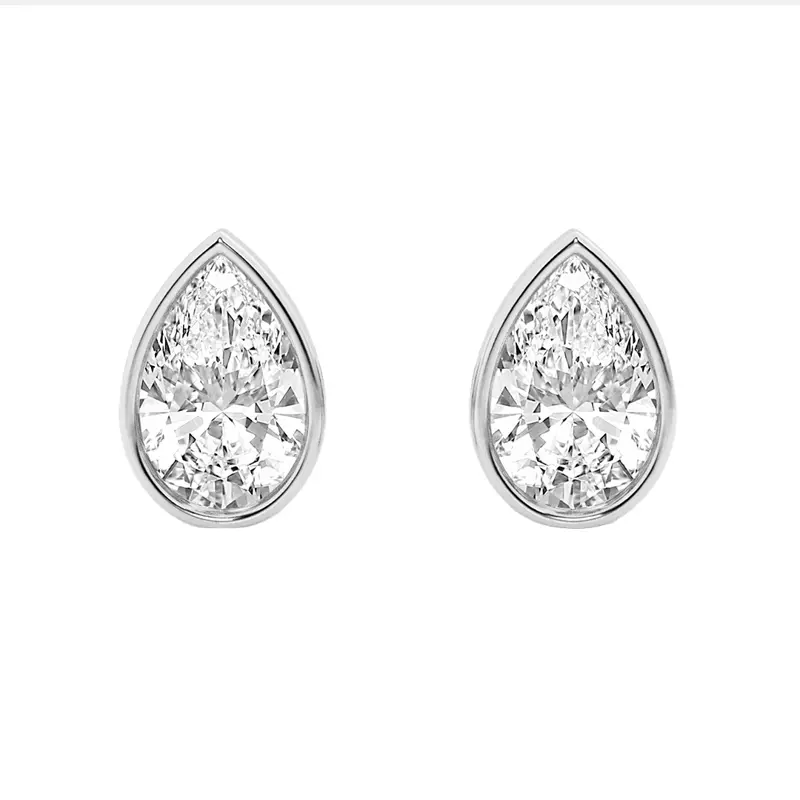 14K White Gold Pear Lab Diamond Bezel Stud Earrings (2 ct. tw.)