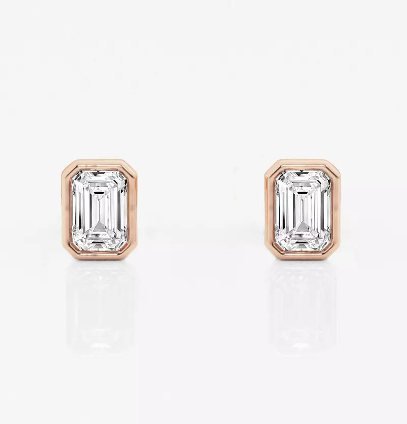 14K Rose Gold Emerald Lab Diamond Bezel Stud Earrings (1/2 ct. tw.)