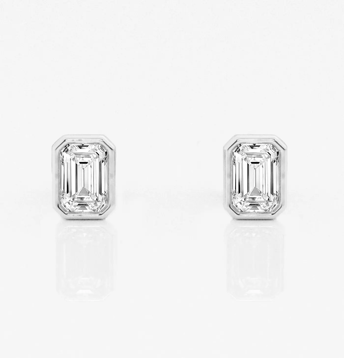Emerald-Cut Bezel Stud 14K White Gold Engagement Ring