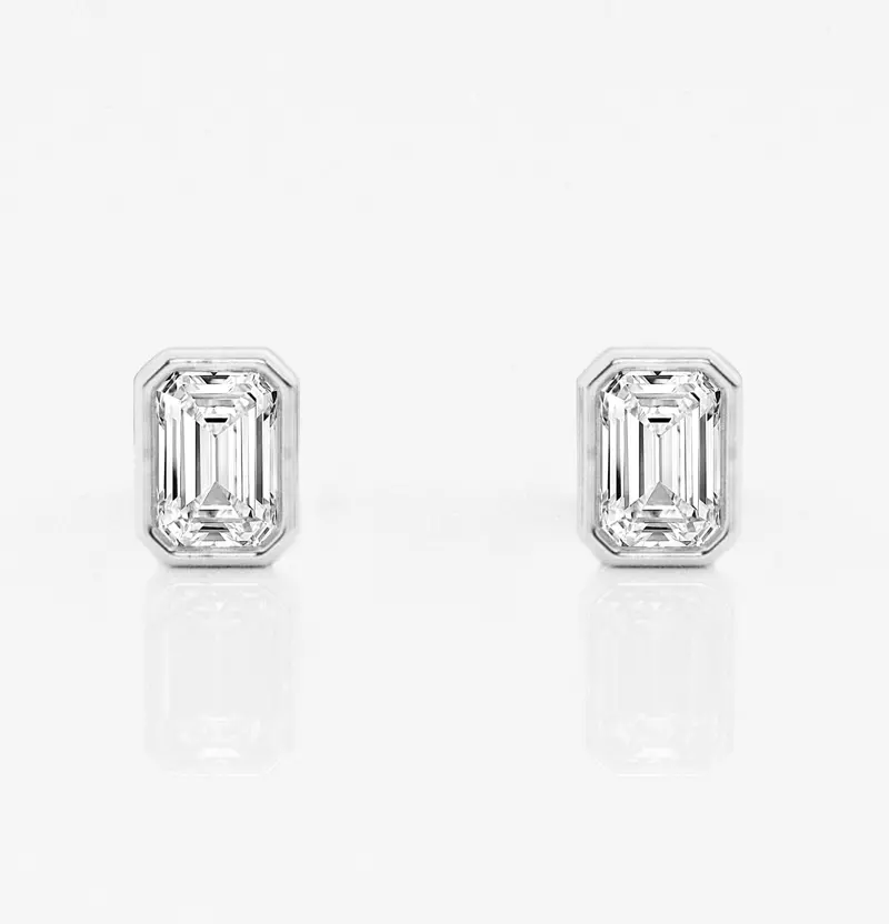14K White Gold Emerald Lab Diamond Bezel Stud Earrings (1/2 ct. tw.)