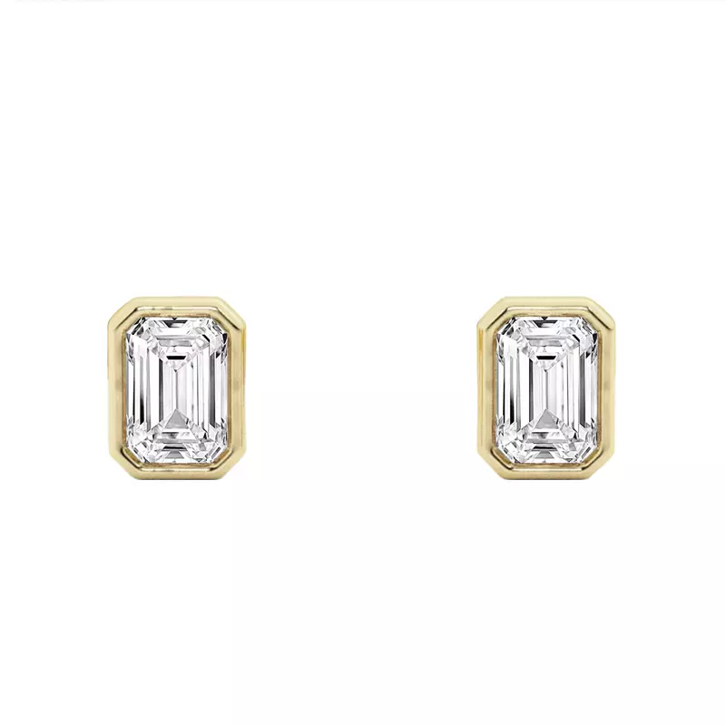 14K Yellow Gold Emerald Lab Diamond Bezel Stud Earrings (1/2 ct. tw.)