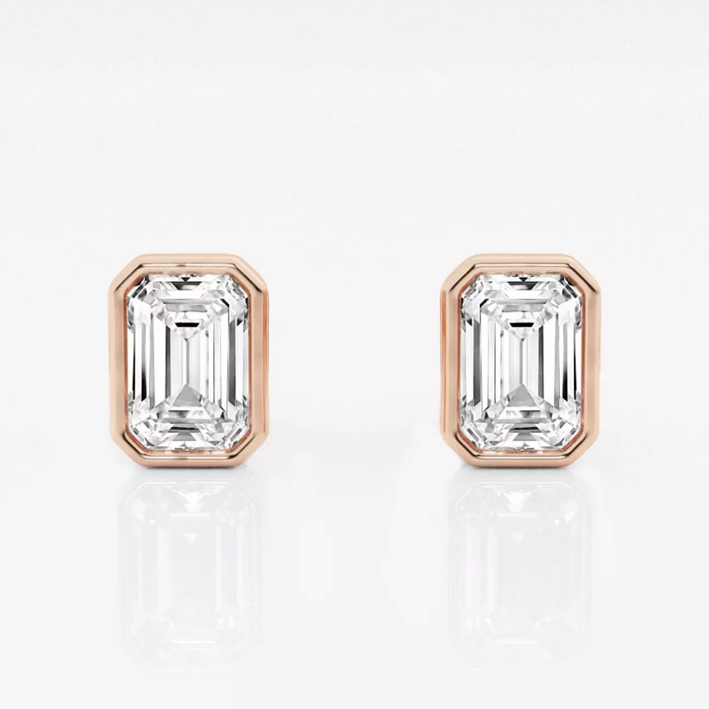 Emerald-Cut Bezel Stud 14K Rose Gold Engagement Ring